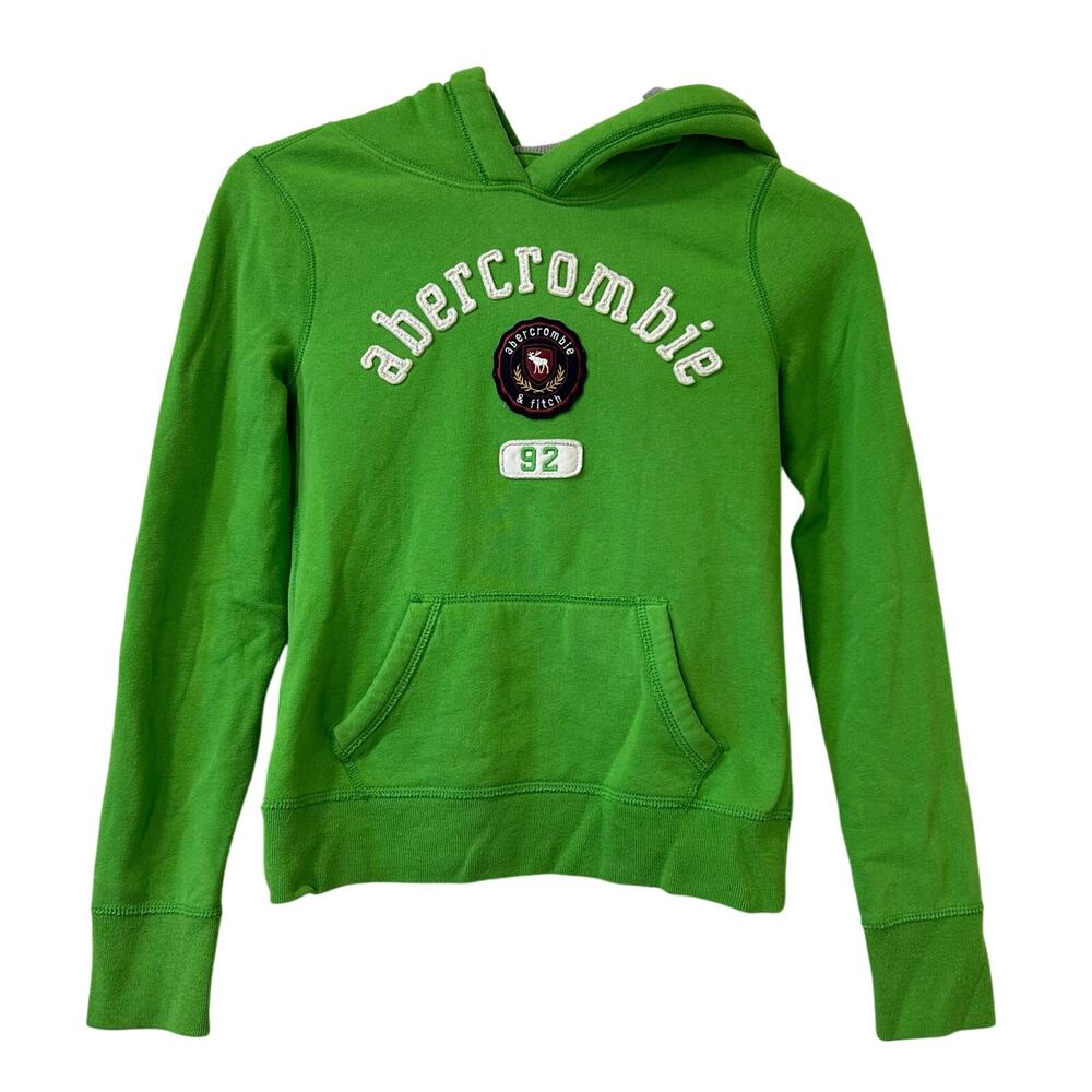 Abercrombie & Fitch Kids Vtg Large Green Embroidered Logo Hooded Sweatshirt Y2K